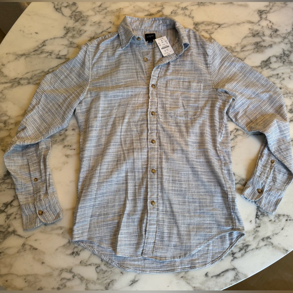 NWT J Crew Slub Dobby Striped Button Up Shirt Size XS Long Sleeve White Blue - Picture 4 of 8